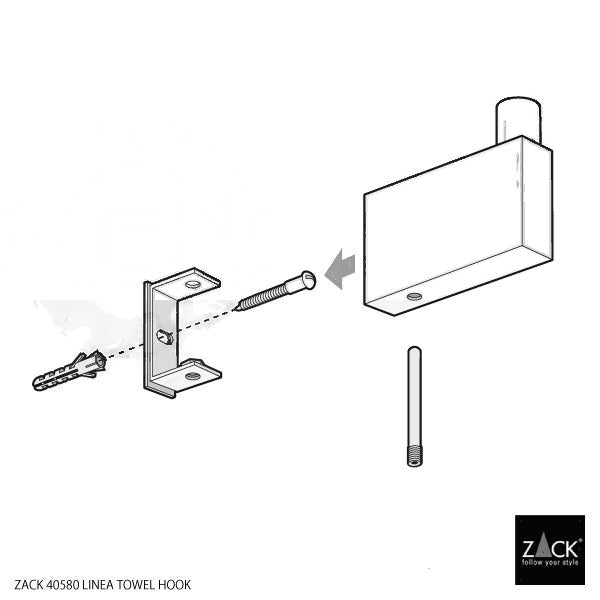 タオル掛け｜ZACK 40580 LINEA MB タオルフック シングルタオルフック シングルフック 1枚掛け 壁設置タイプ 高さ4.8cm 奥行き4.7cm 幅1.5cm 18/10ステンレス製 マットブラック SP50 18