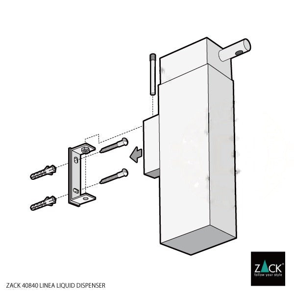 ソープディスペンサー｜ZACK 40840 LINEA MW 液体用ソープ リキッドソープ 壁設置タイプ 高さ16.7cm 幅4cm 奥行き10.8cm 190ml 18/10ステンレス製 マットホワイト SP50 26