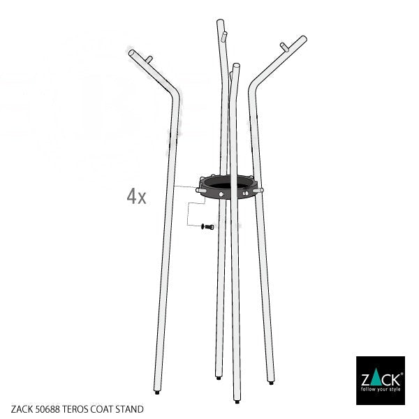 コートスタンド｜ZACK 50688 TEROS HL コートスタンド トレイ付き 多機能 高さ175cm 幅40cm 奥行き40cm 18/10ステンレス製 ヘアライン仕上げ H2-205 19