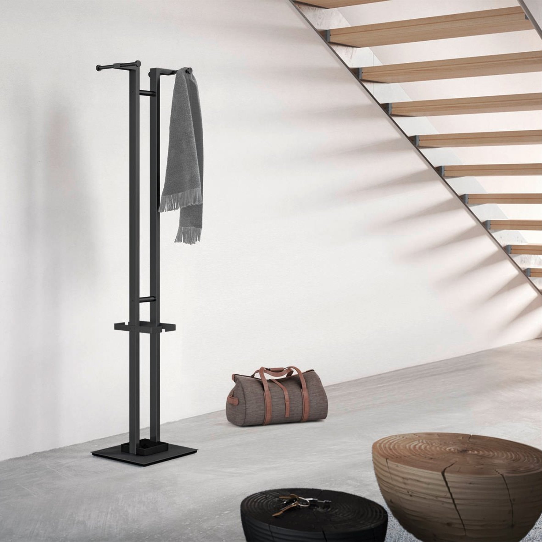 コートラック｜50635 ATACIO MB コートスタンド 傘立て アンブレラスタンド 高さ165cm ベース幅33cm 奥行き32cm 18/10ステンレス製 マットブラック