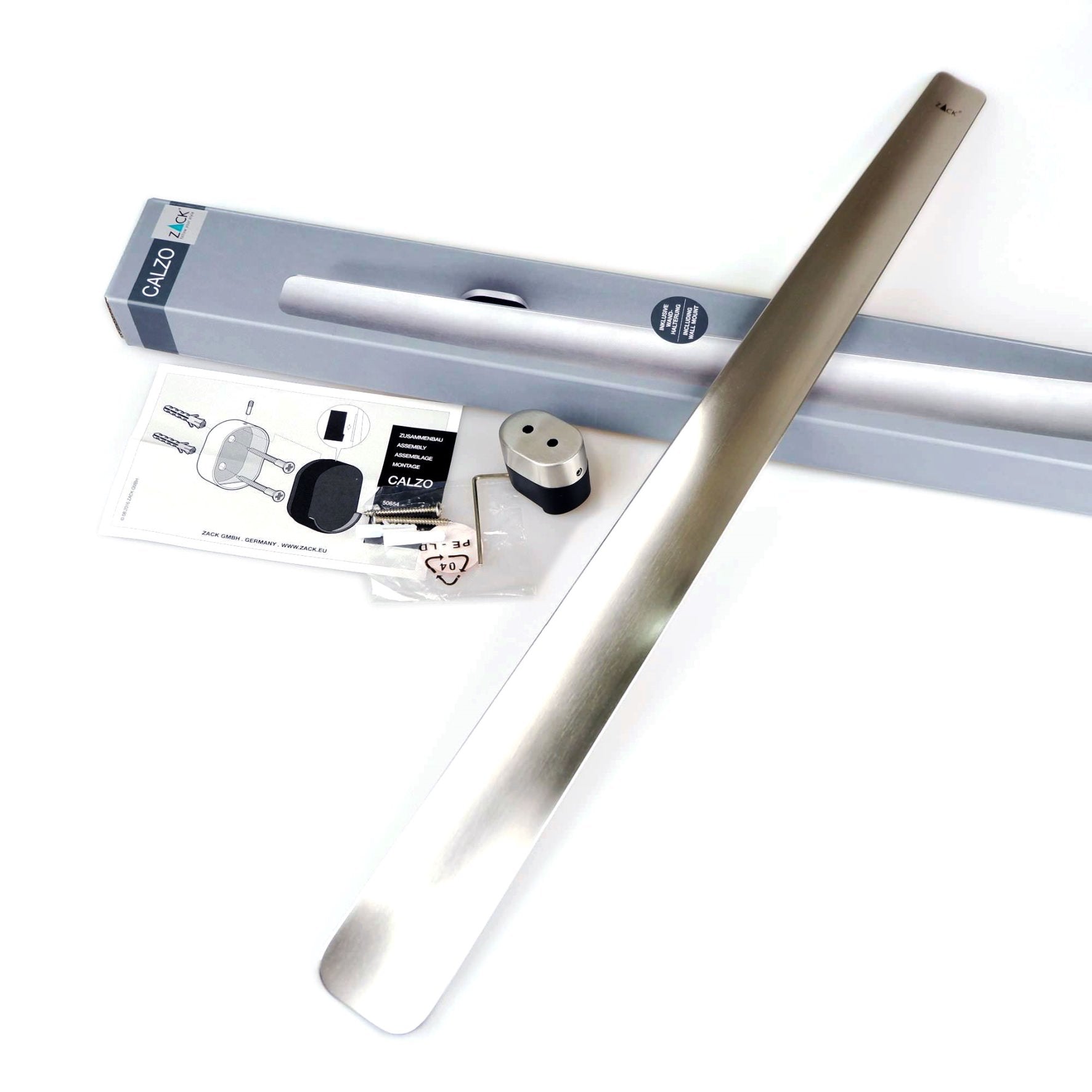 シューホーン｜50654 CALZO HL 靴ベラ くつべら 壁設置タイプ 幅6.5cm 長さ61cm 18/10ステンレス製 ヘアライン仕上げ