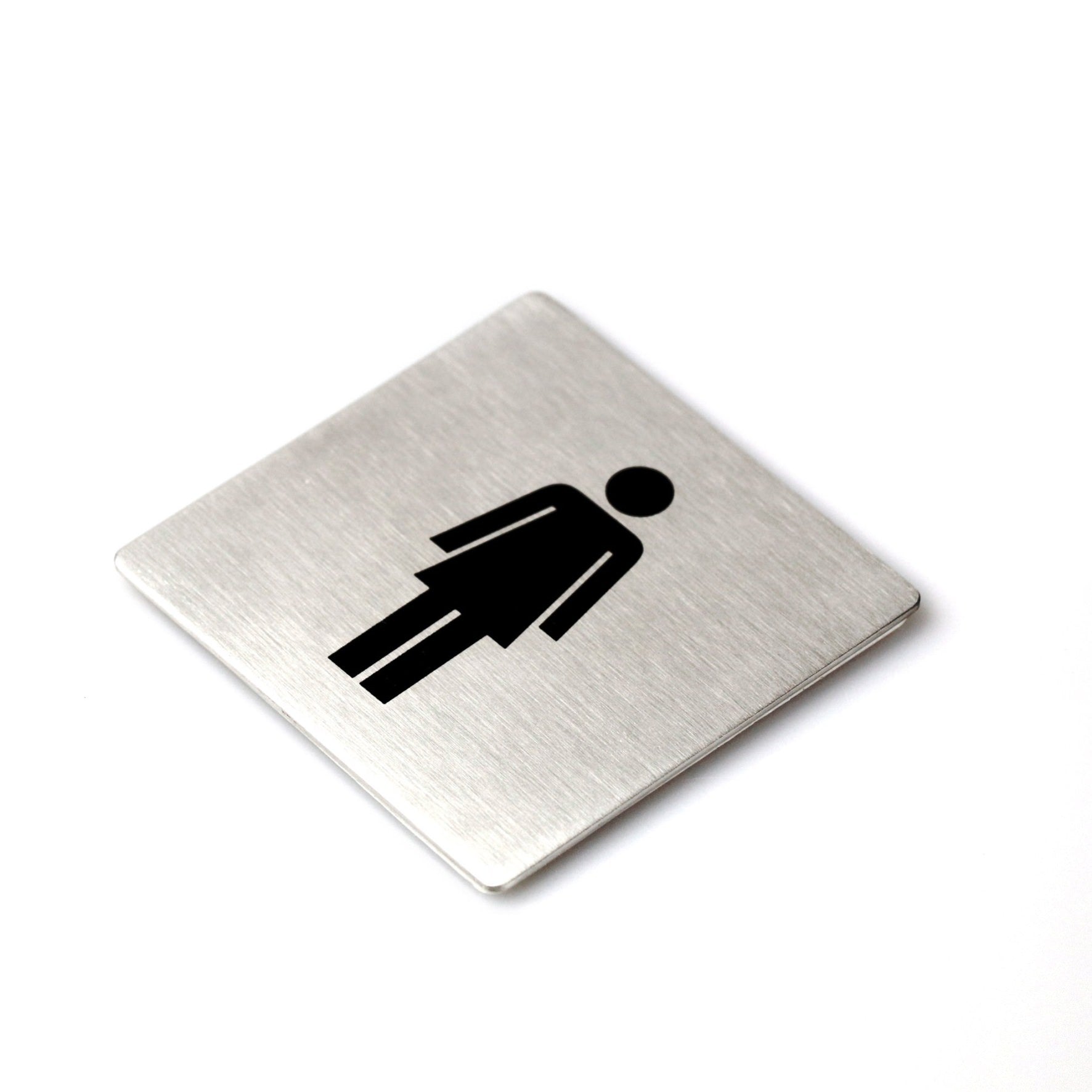 ピクトグラム｜50714 INDICI HL ドアプレート サインステッカー ドアシンボル トイレ表示 シール接着 縦8cm 横8cm 18/10ステンレス製 ヘアライン仕上げ