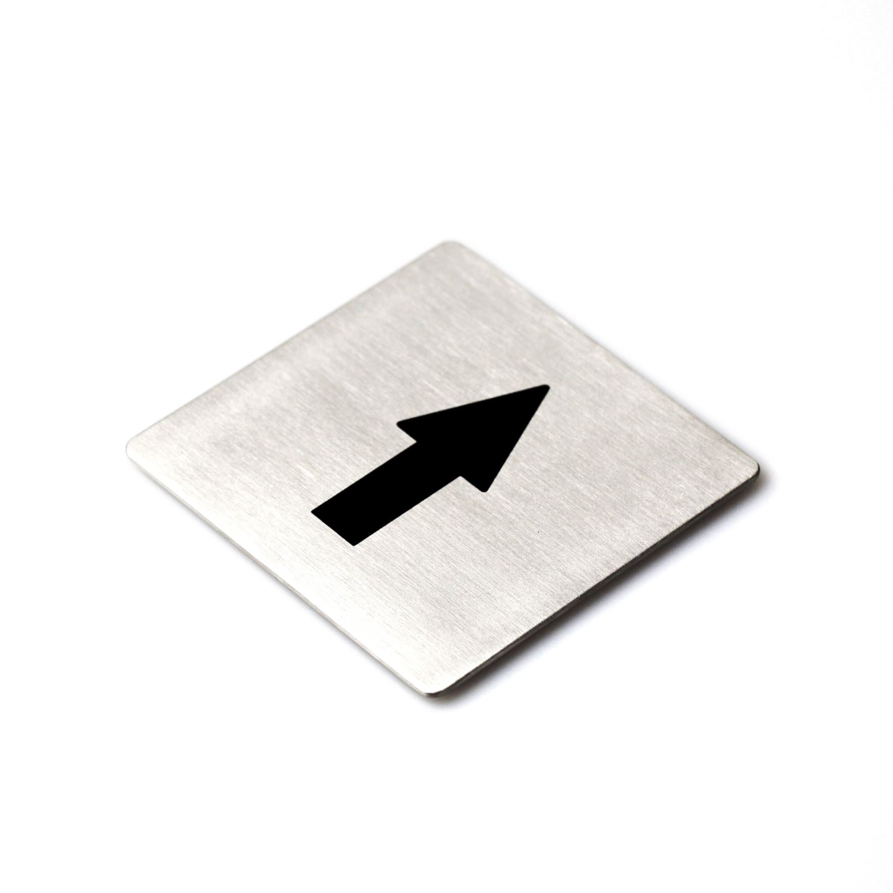 ピクトグラム｜50716 INDICI HL ドアプレート サインステッカー ドアシンボル 矢印表示 シール接着 縦8cm 横8cm 18/10ステンレス製 ヘアライン仕上げ H2-56