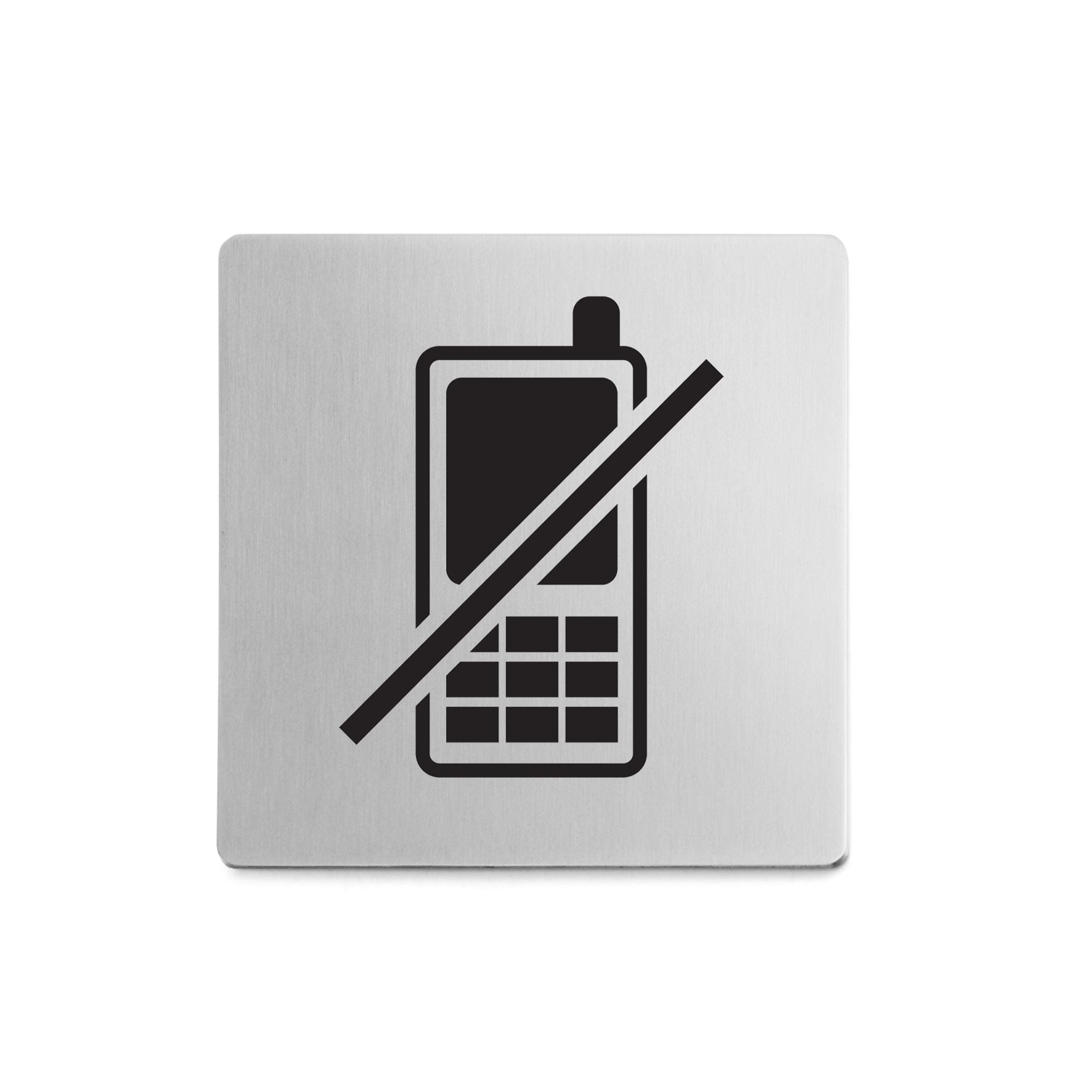 ピクトグラム｜50717 INDICI HL ドアプレート サインステッカー ドアシンボル 携帯禁止 シール接着 縦8cm 横8cm 18/10ステンレス製 ヘアライン仕上げ