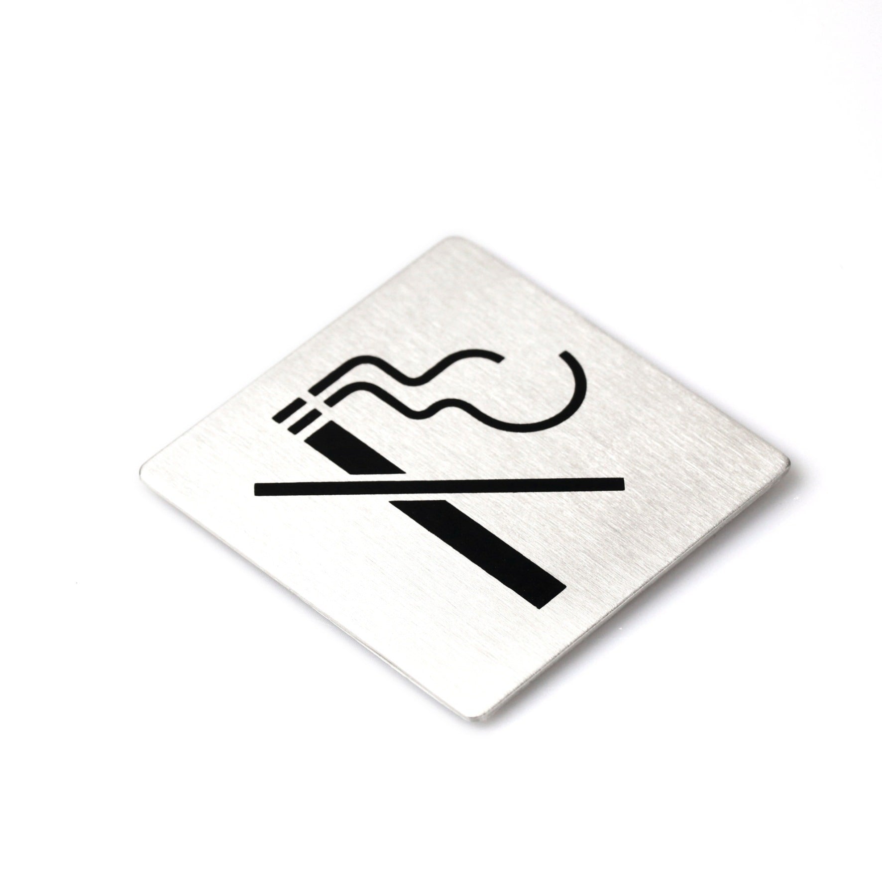 ピクトグラム｜50719 INDICI HL ドアプレート サインステッカー ドアシンボル 禁煙 シール接着 縦8cm 横8cm 18/10ステンレス製 ヘアライン仕上げ