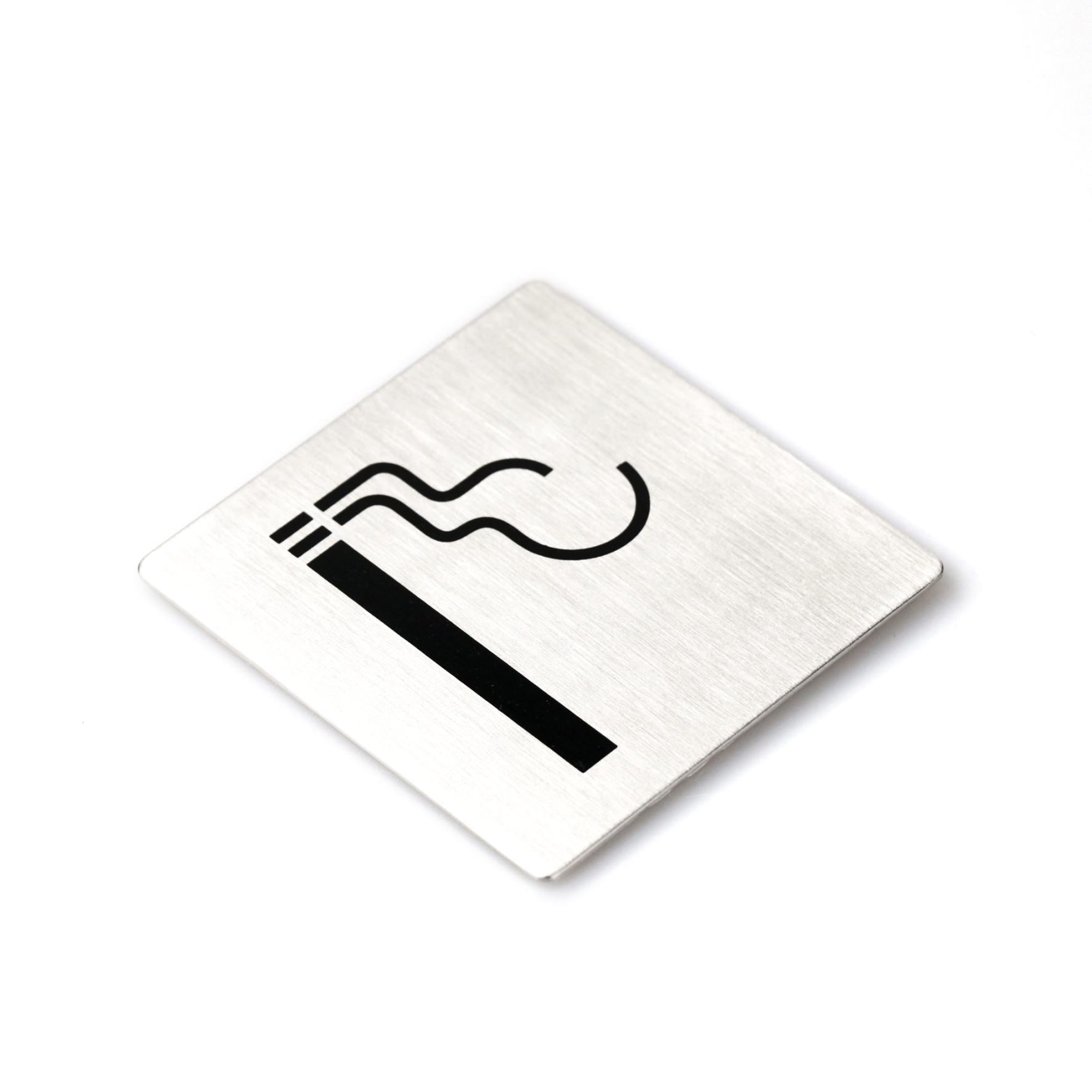 ピクトグラム｜50720 INDICI HL ドアプレート サインステッカー ドアシンボル 喫煙可 シール接着 縦8cm 横8cm 18/10ステンレス製 ヘアライン仕上げ