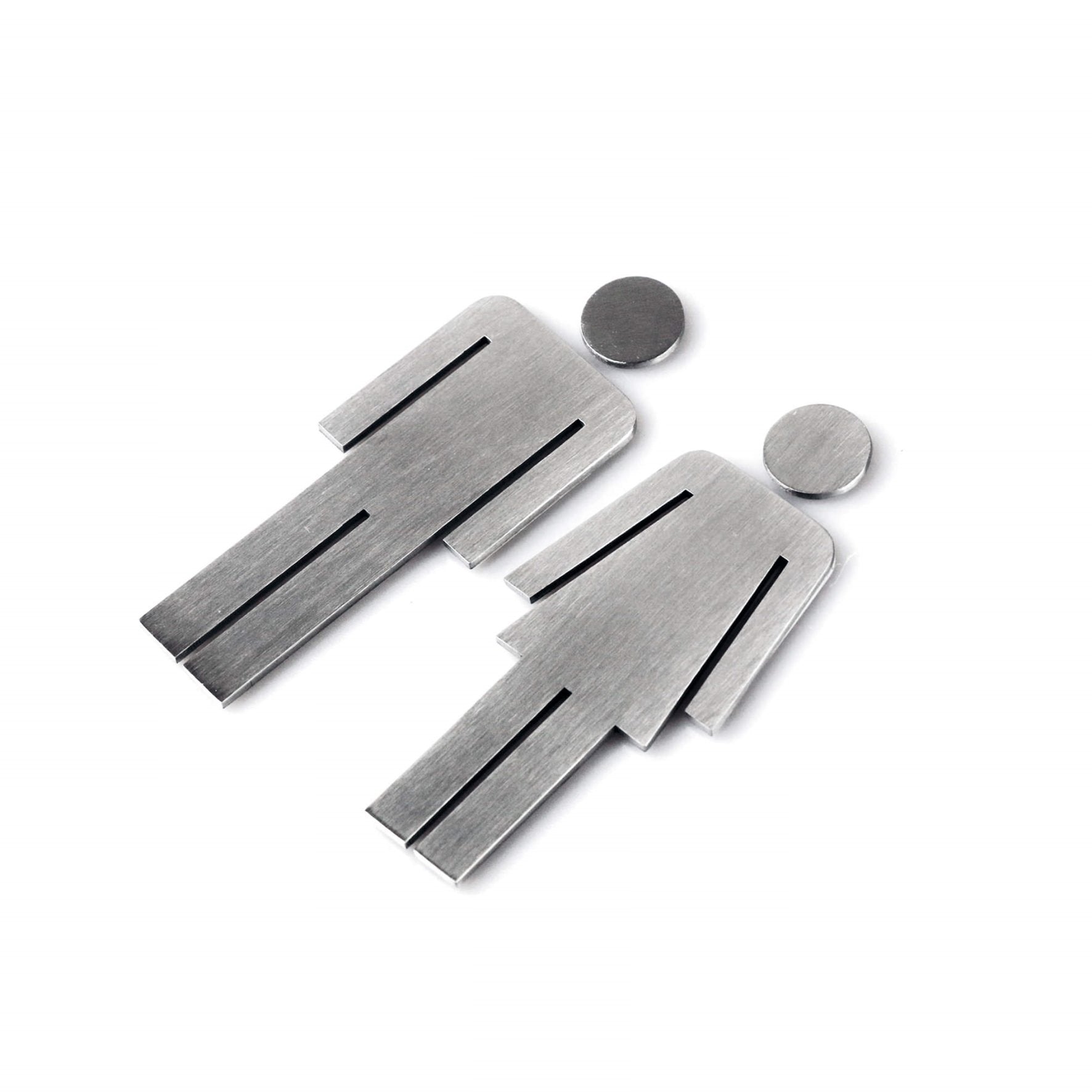 ピクトグラムセット｜50724S INDICI HL ドアプレート サインステッカー ドアシンボル トイレ表示男女 シール接着 縦12cm 横5.4cm/縦12cm 横4.4cm 18/10ステンレス製 ヘアライン仕上げ