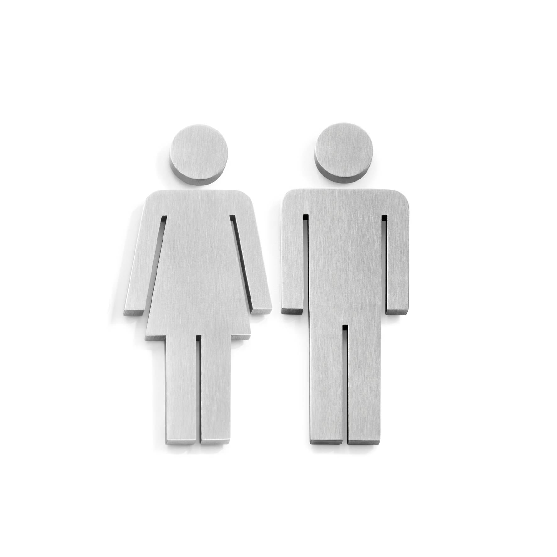 ピクトグラムセット｜50724S INDICI HL ドアプレート サインステッカー ドアシンボル トイレ表示男女 シール接着 縦12cm 横5.4cm/縦12cm 横4.4cm 18/10ステンレス製 ヘアライン仕上げ