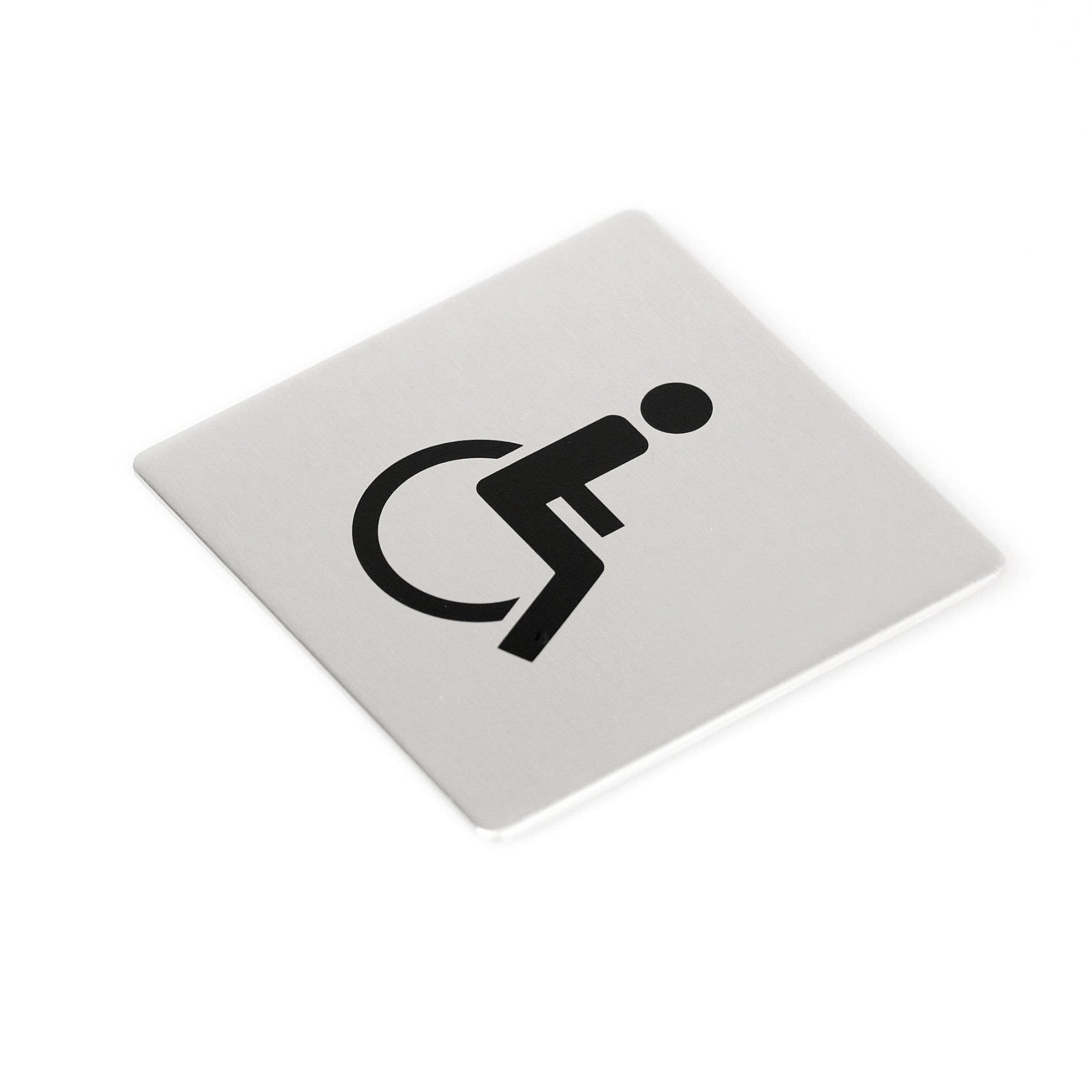 ピクトグラム｜50725 INDICI HL ドアプレート サインステッカー ドアシンボル 車椅子表示 シール接着 縦8cm 横8cm 18/10ステンレス製 ヘアライン仕上げ