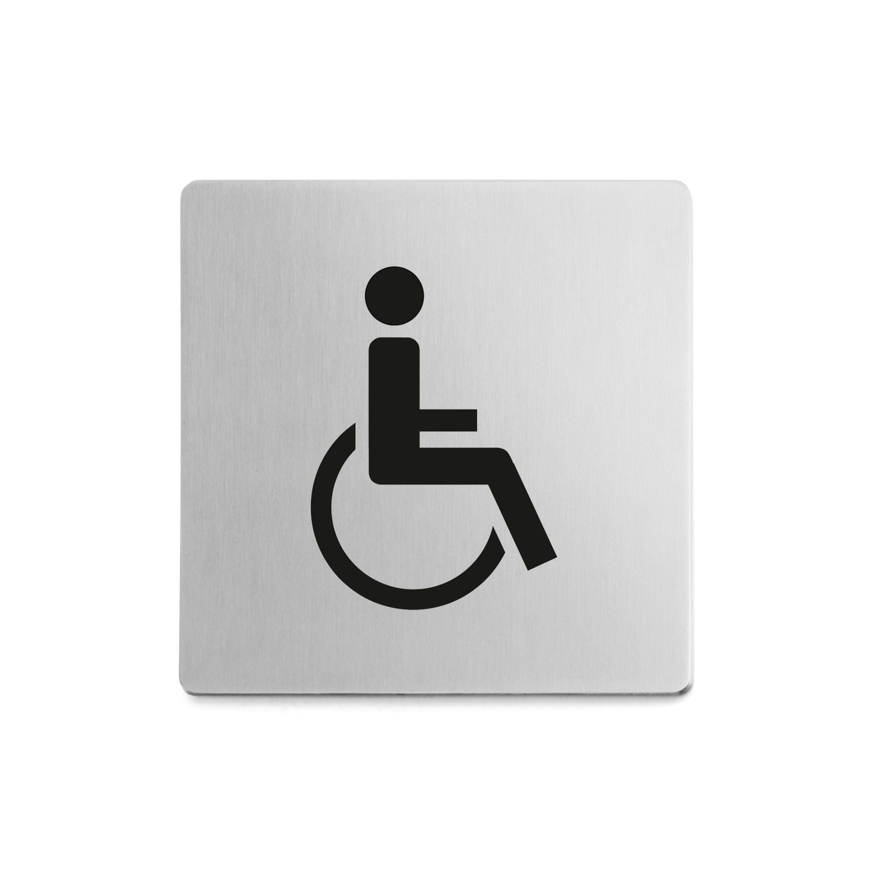 ピクトグラム｜50725 INDICI HL ドアプレート サインステッカー ドアシンボル 車椅子表示 シール接着 縦8cm 横8cm 18/10ステンレス製 ヘアライン仕上げ