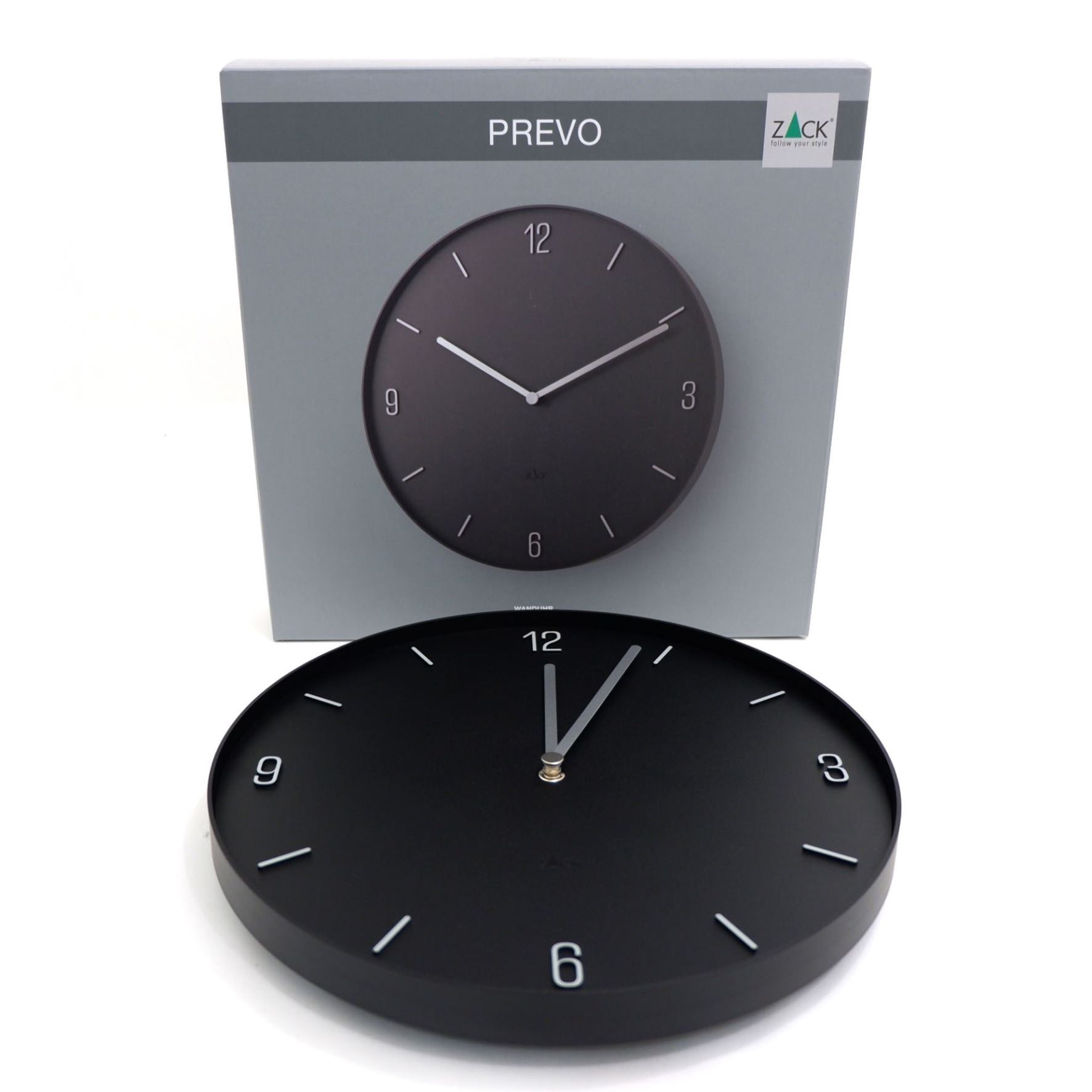ウォールクロック ブラック｜60056 PREVO HL 壁掛け時計 ステップ式 直径30cm 厚み3.8cm 18/10ステンレス製 ABS樹脂製