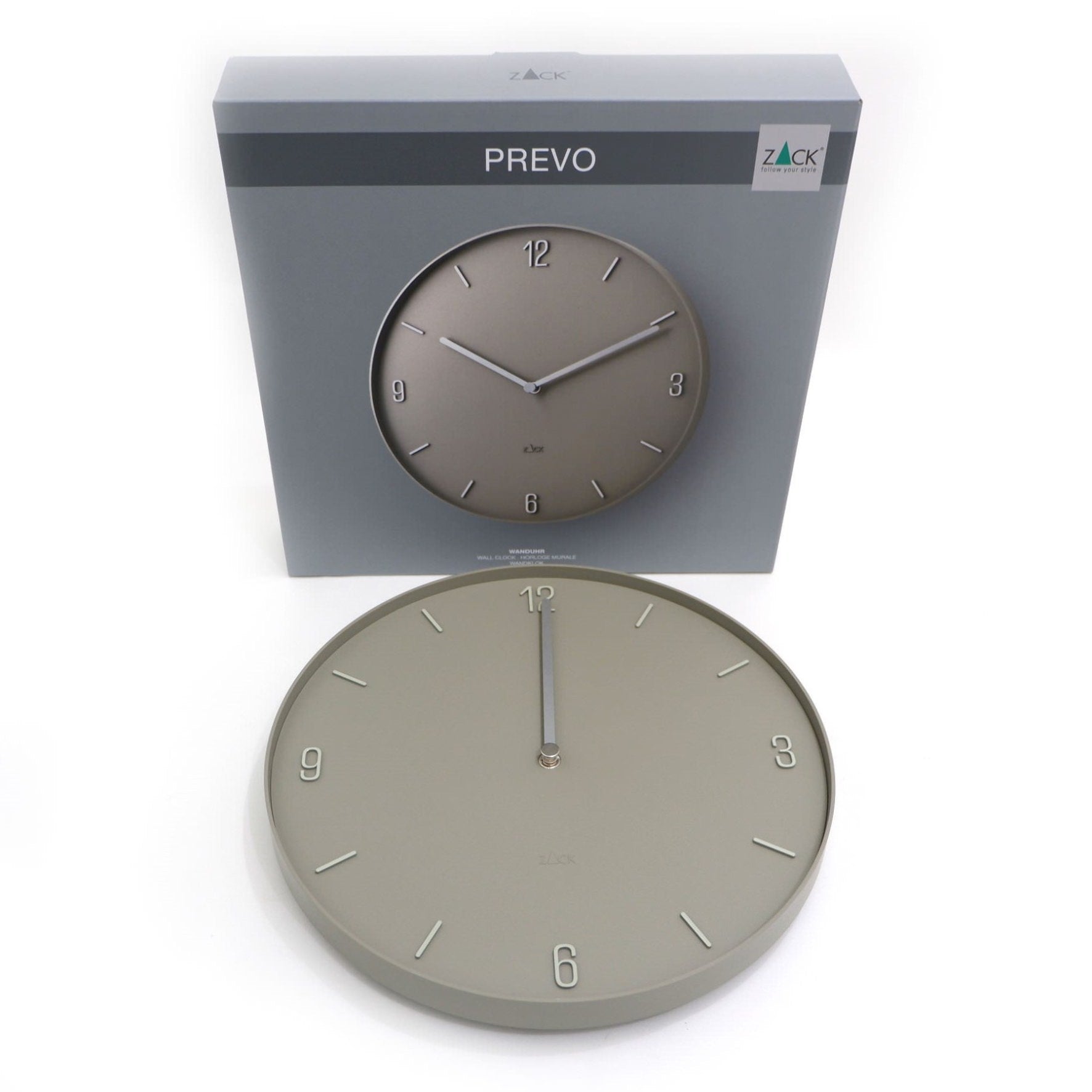 ウォールクロック グレー｜60057 PREVO HL 壁掛け時計 ステップ式 直径30cm 厚み3.8cm 18/10ステンレス製 ABS樹脂製