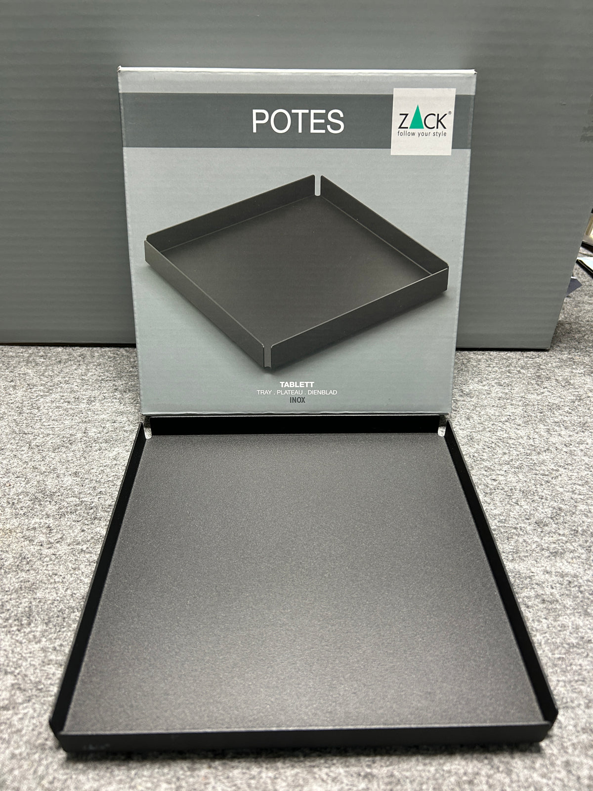 [SAMPLE] トレイL｜ZACK 40538 POTES MB 小物入れ コスメケース 洗面収納 幅20cm 高さ2cm 奥行き20cm 18/10ステンレス製 マットブラック [在庫有り]