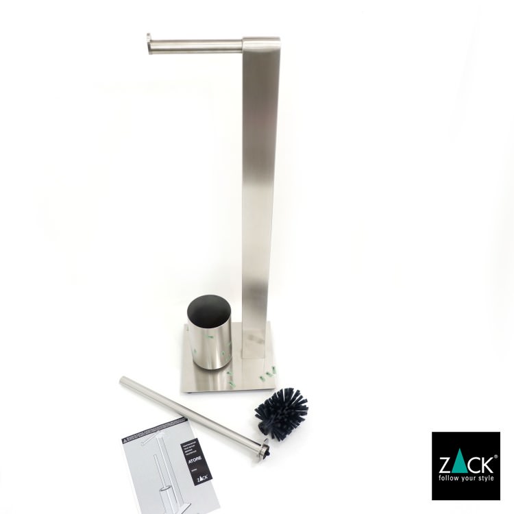 ZACK 40417B トイレットバトラー：スタンド本体と取り外したブラシ、取付部品を並べた状態