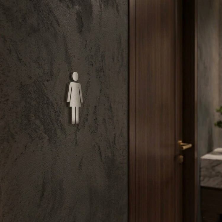 ZACK 50724S トイレマーク：壁面に女性のピクトグラムを取り付けた設置例