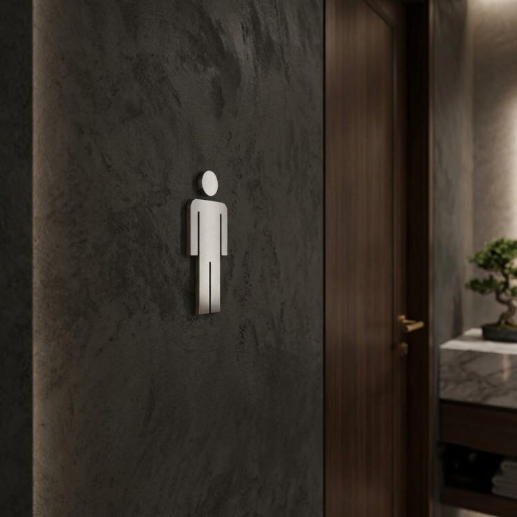 ZACK 50724S トイレマーク：壁面に男性のピクトグラムを取り付けた設置例